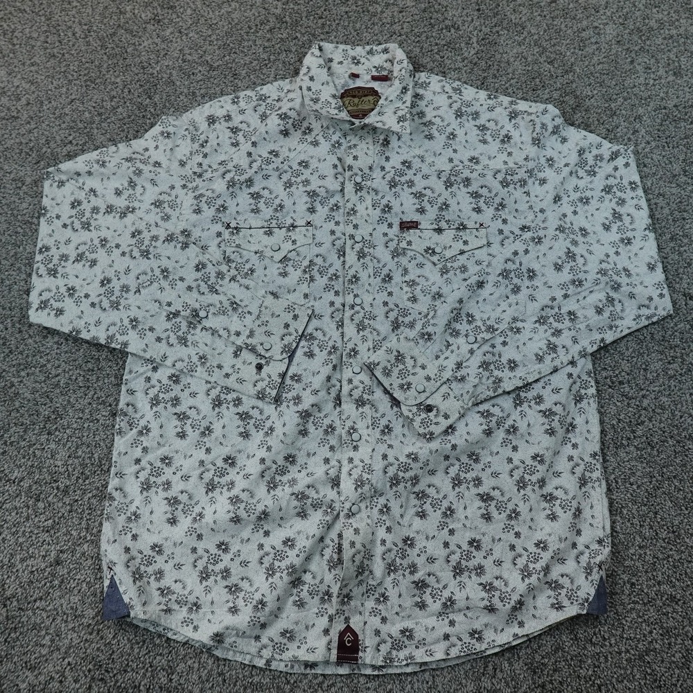 Rafter C Shirt Mens 2XL White Floral Western Pearl Snap Long Sleeve Rodeo Cowboy